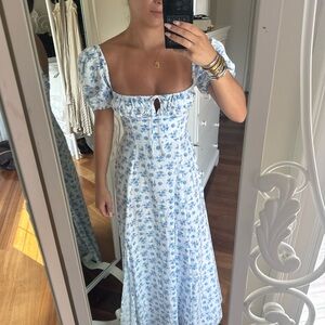 Floral Blue Puff Sleeve Dress